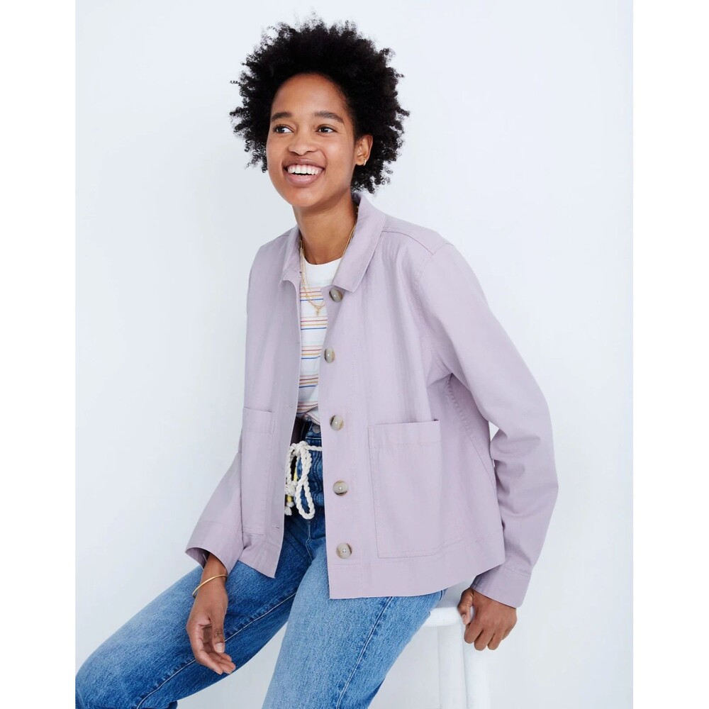 Madewell Connor Cropped Chore Button Collared Jacket Pale Lilac Sz Medium